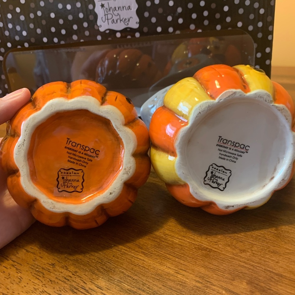 Halloween sugar and creamer set NIB Orange Black Gray Yellow pumpkin and owl - Picture 2 of 5